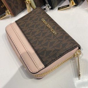Michael Kors Jet Set Travel Medium Zip Around Card Case Powder Blush